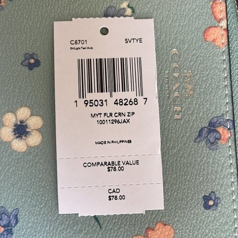 Coach Mystical Floral Corner Zip Wristlet Light Teal Multi - Picture 5 of 16
